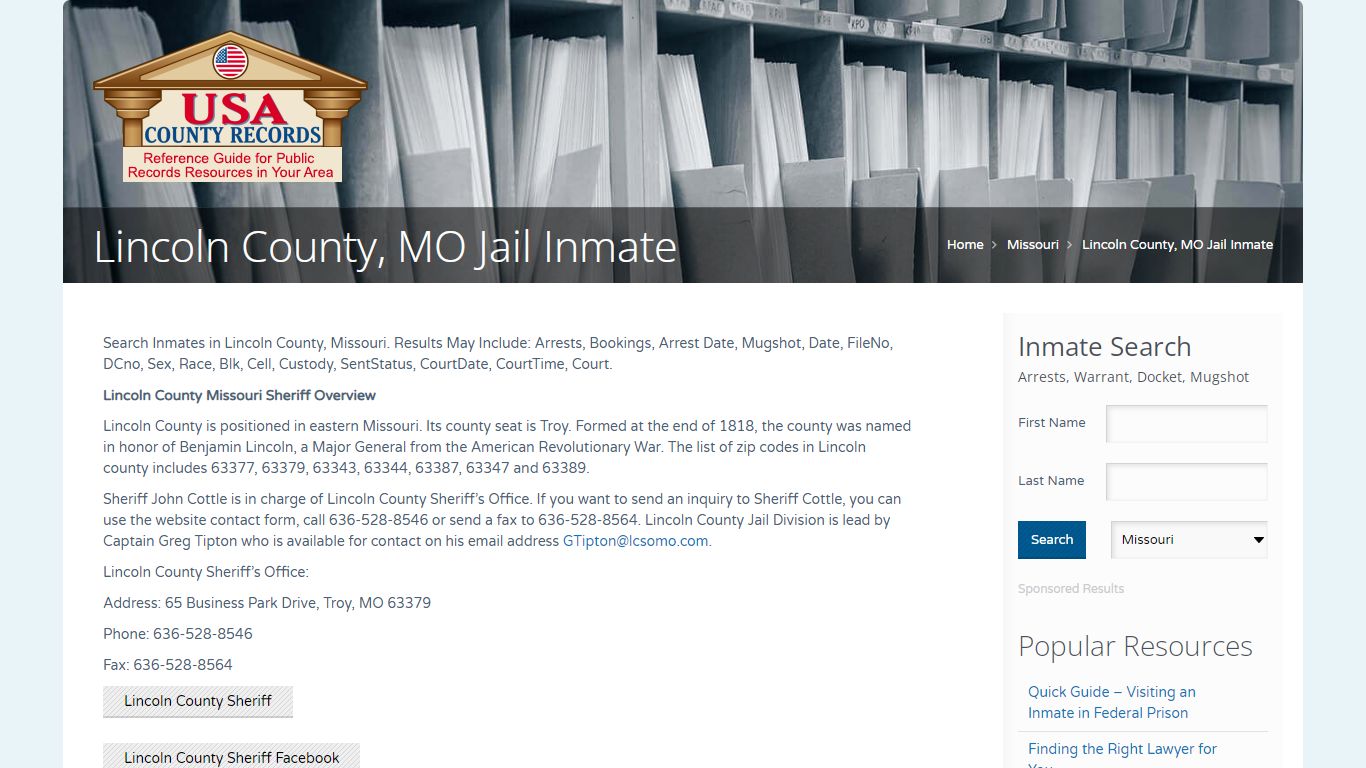 Lincoln County, MO Jail Inmate | Name Search